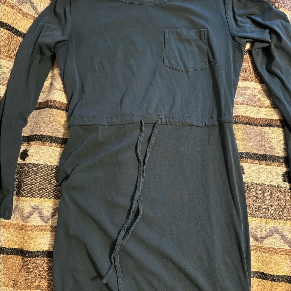 Women’s Long Sleeve Drawstring Midi Dress in Dark Teal